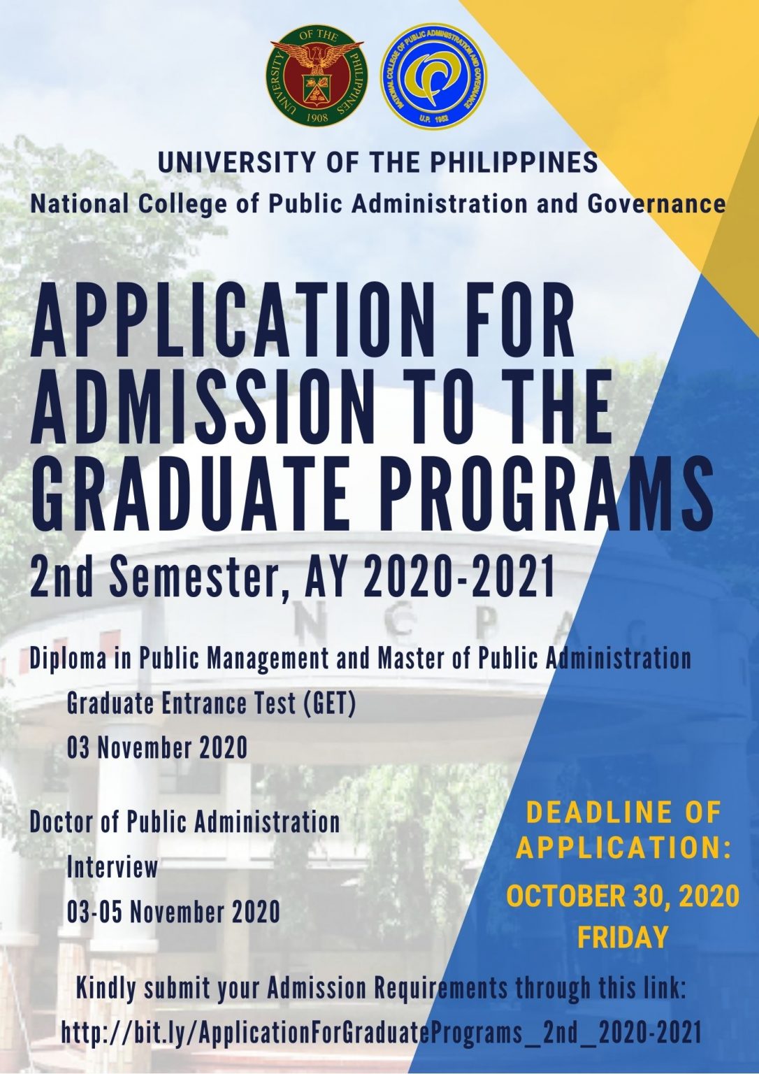 Application for Admission to the Graduate Programs (2nd sem, AY 2020-2021)